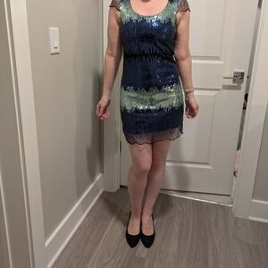 Charlotte Russe Blue and Green Sequin Mini Dress